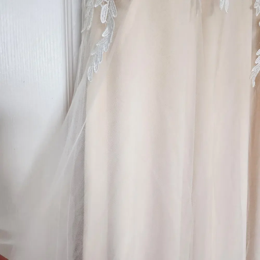 Lulus White/Beige Embroidered Tulle Maxi Dress